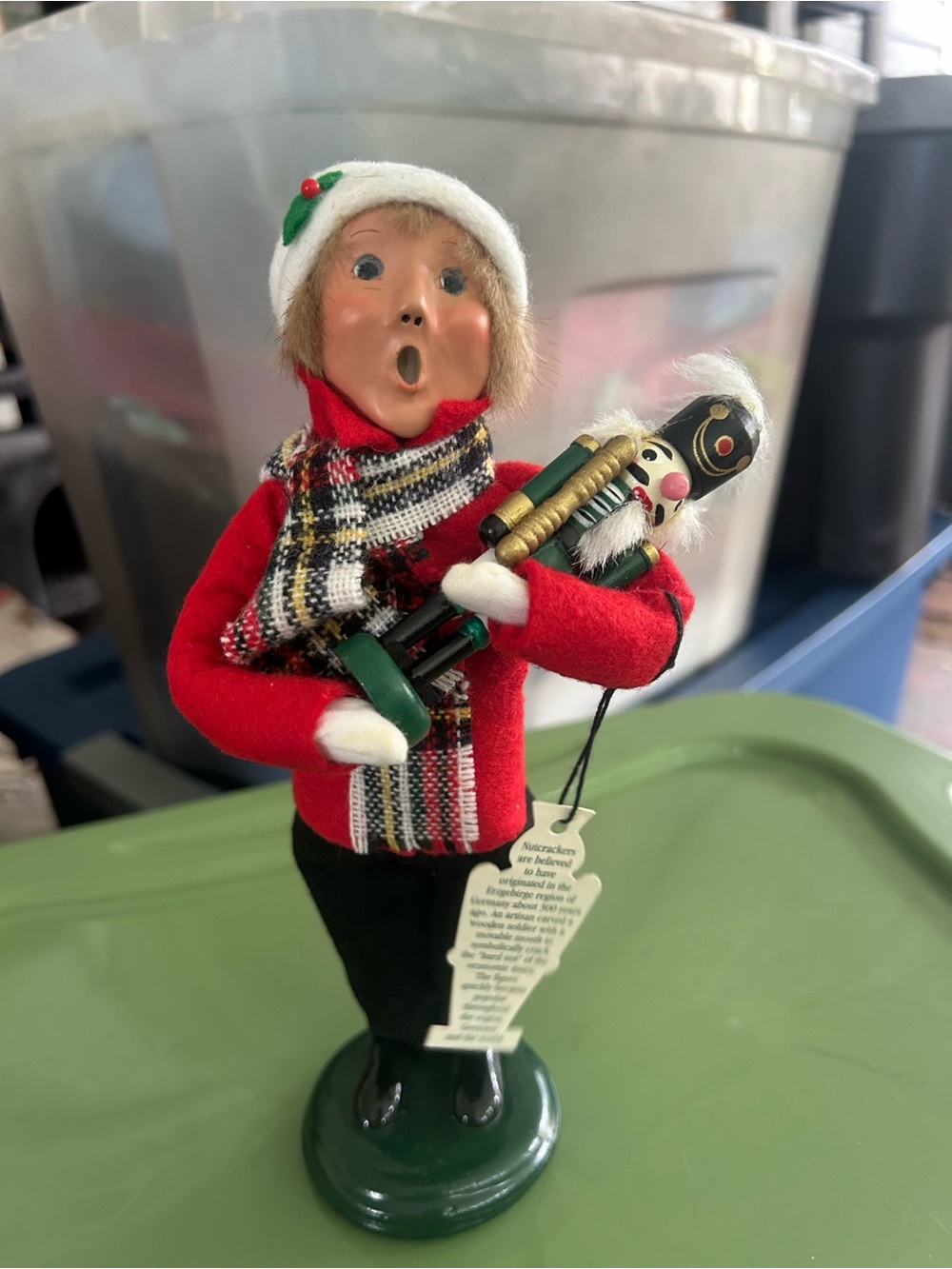 Byers choice Holiday Caroler Figurine in Red with Green Accents